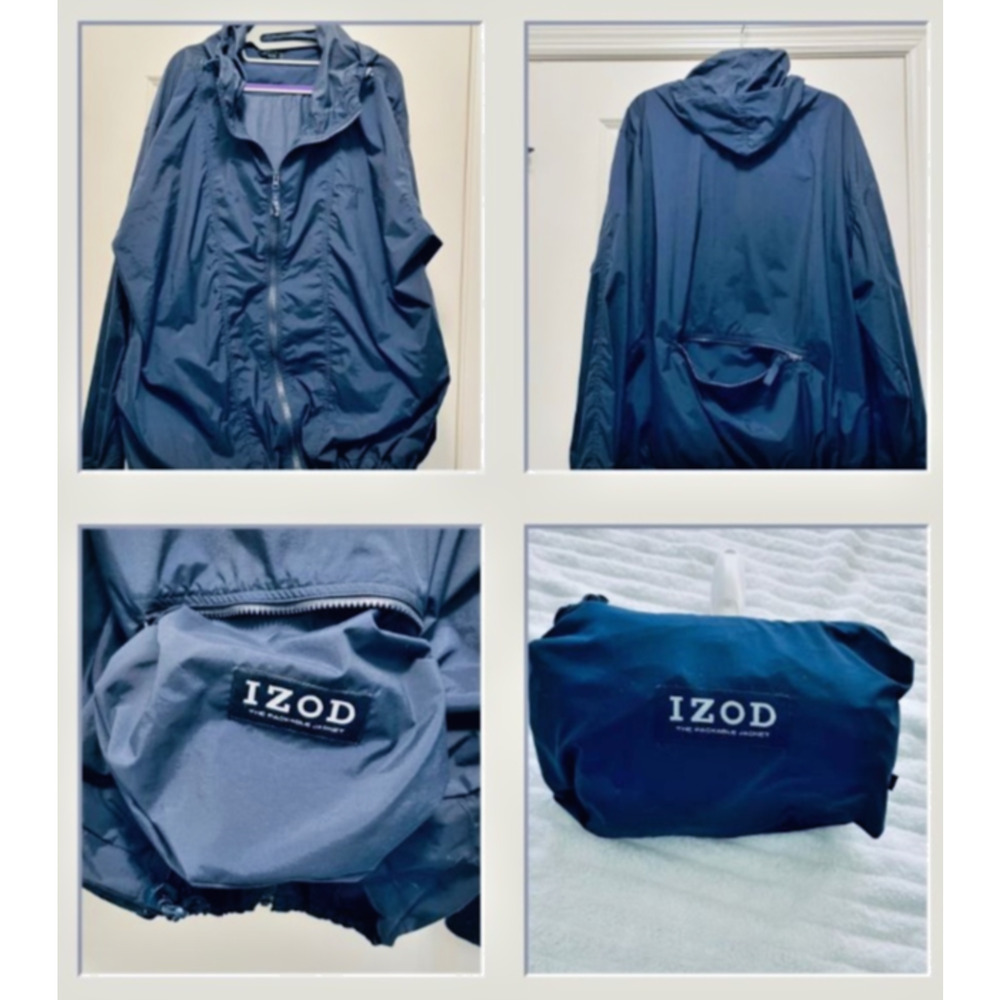 IZOD Windbreaker Men's Large Navy Blue Lightweight Coat - The Packable Jacket